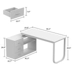 L-Shape Executive Desk with 3 Drawers and Side Storage Cabinet