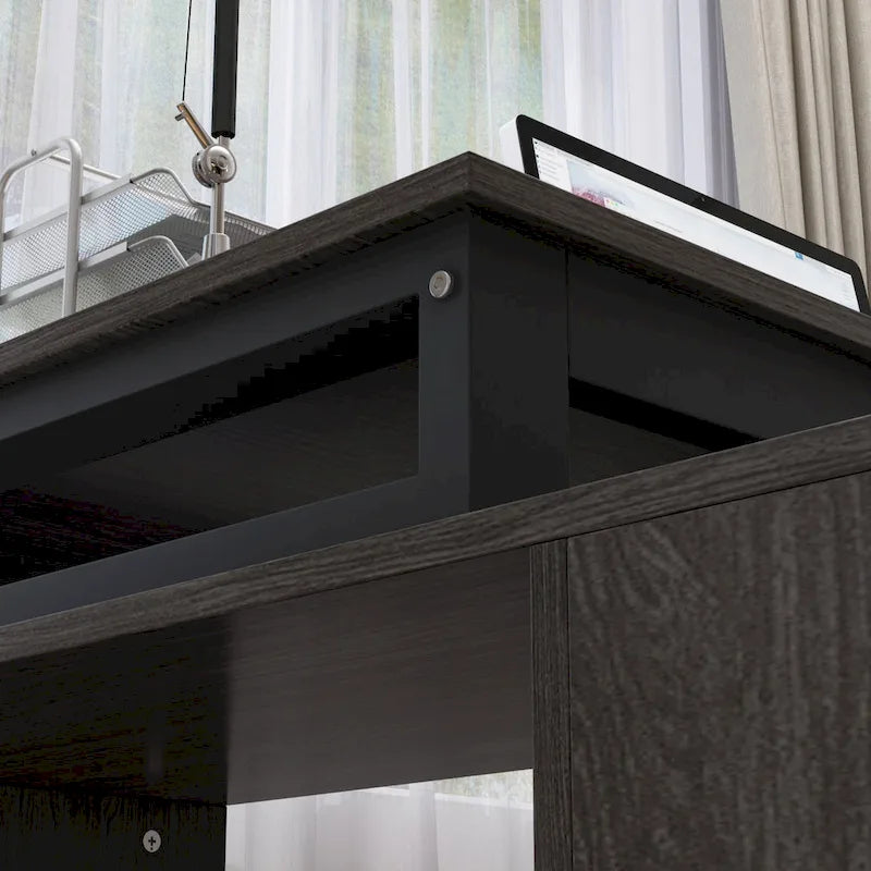 L-Shape Executive Desk with 3 Drawers and Side Storage Cabinet