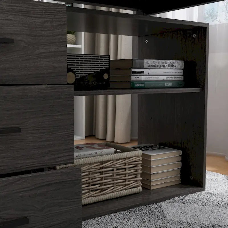 L-Shape Executive Desk with 3 Drawers and Side Storage Cabinet