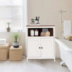 White and Brown Wood 2-Door Bathroom Storage Cabinet - 30.25 H x 23.63 W x 12.4 D