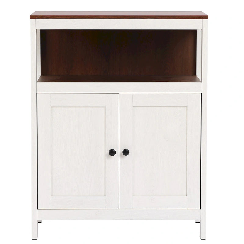 White and Brown Wood 2-Door Bathroom Storage Cabinet - 30.25 H x 23.63 W x 12.4 D