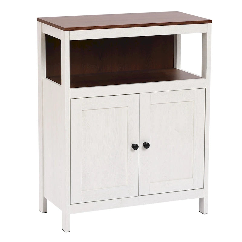 White and Brown Wood 2-Door Bathroom Storage Cabinet - 30.25 H x 23.63 W x 12.4 D