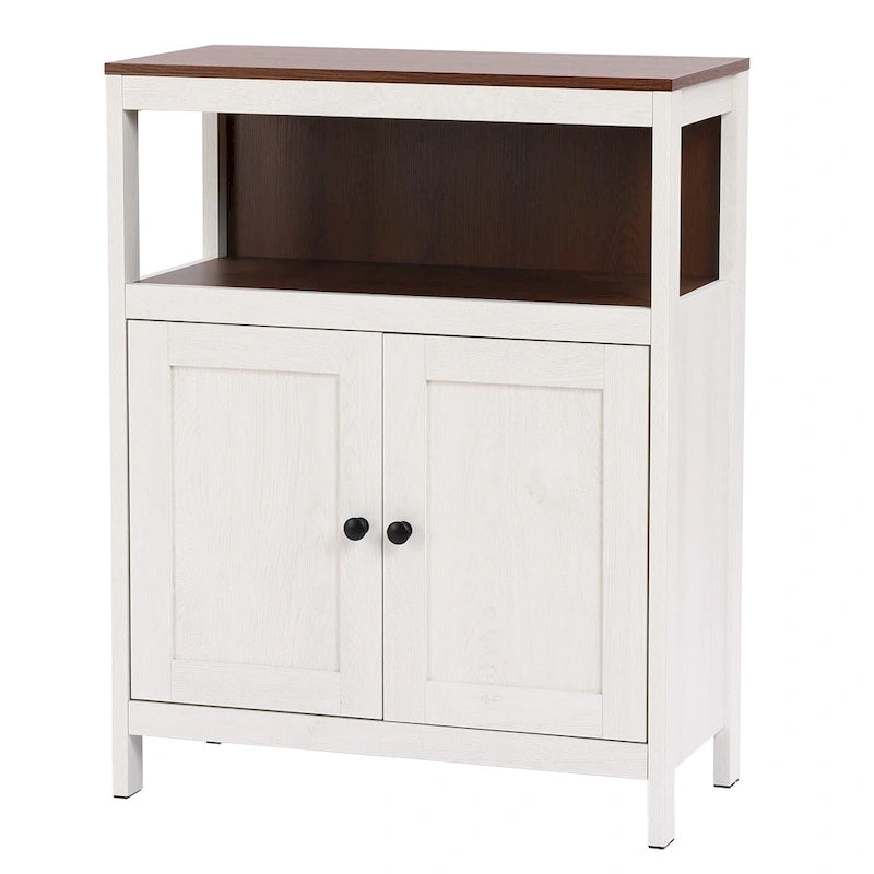 White and Brown Wood 2-Door Bathroom Storage Cabinet - 30.25 H x 23.63 W x 12.4 D