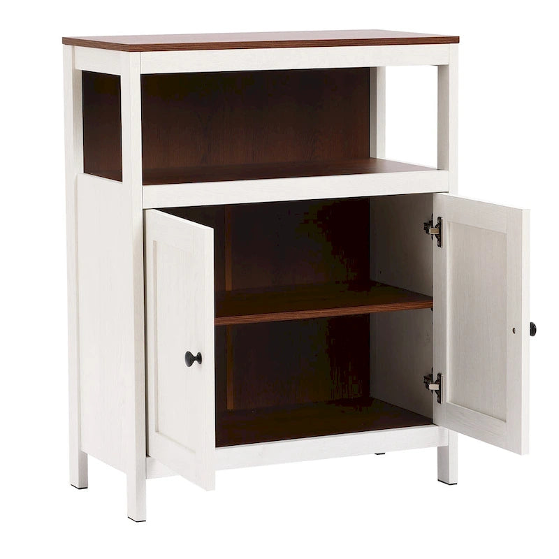 White and Brown Wood 2-Door Bathroom Storage Cabinet - 30.25 H x 23.63 W x 12.4 D