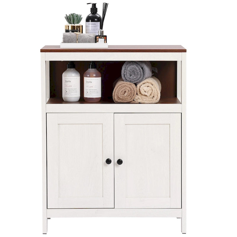 White and Brown Wood 2-Door Bathroom Storage Cabinet - 30.25 H x 23.63 W x 12.4 D