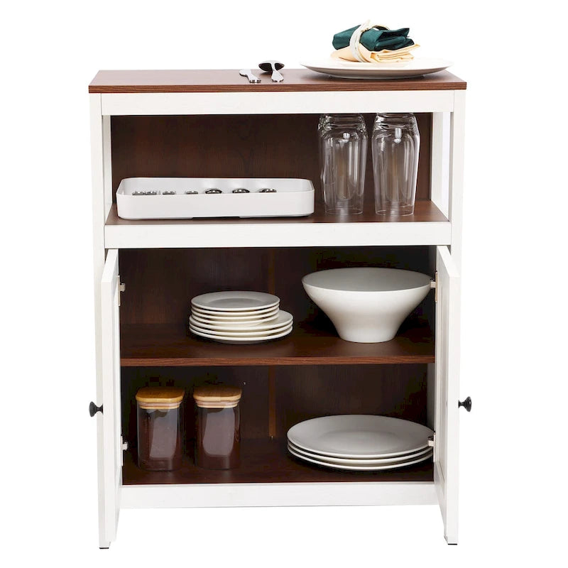White and Brown Wood 2-Door Bathroom Storage Cabinet - 30.25 H x 23.63 W x 12.4 D