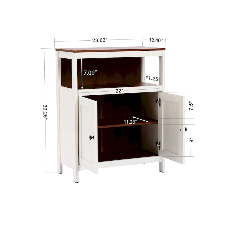 White and Brown Wood 2-Door Bathroom Storage Cabinet - 30.25 H x 23.63 W x 12.4 D