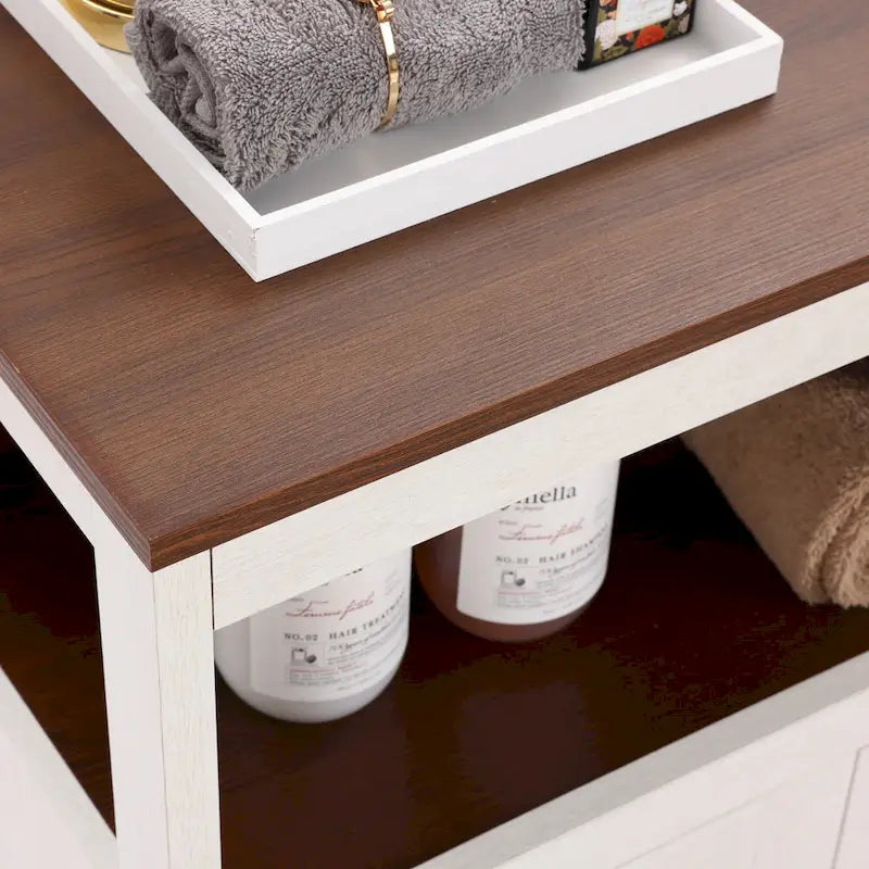White and Brown Wood 2-Door Bathroom Storage Cabinet - 30.25 H x 23.63 W x 12.4 D