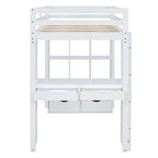Full Size Loft Bed with large shelves, writing desk and LED Light, Gray