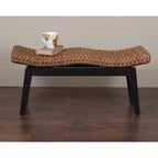 Handwoven Natural Wicker and Teak Wood Bench