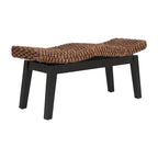 Handwoven Natural Wicker and Teak Wood Bench