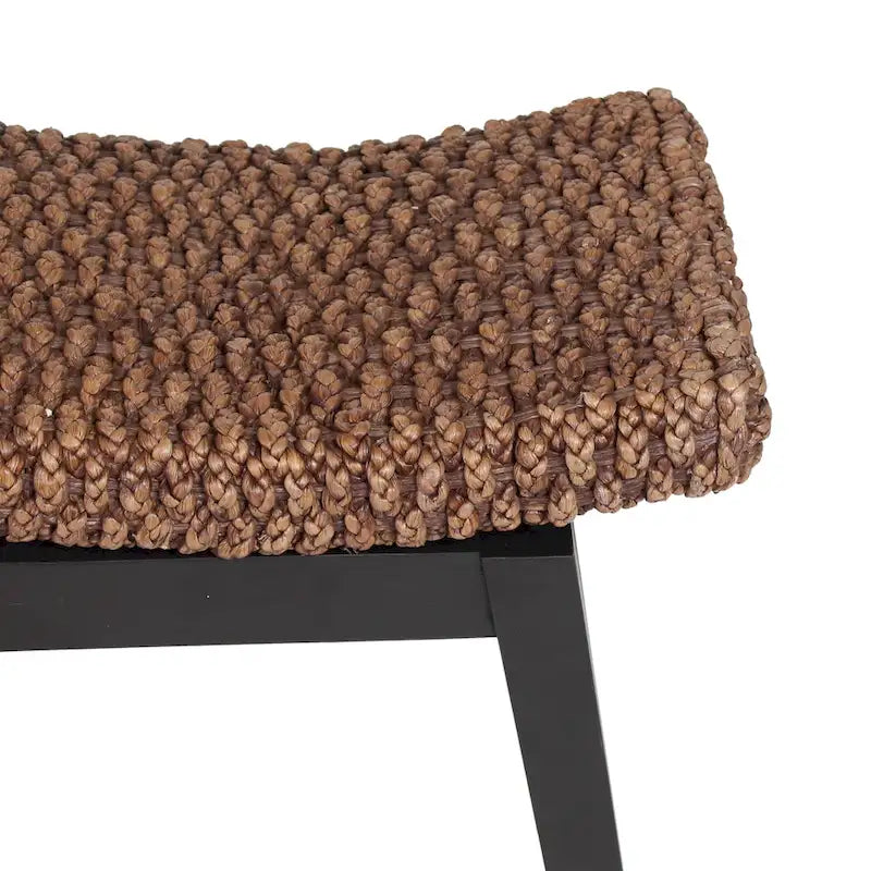Handwoven Natural Wicker and Teak Wood Bench