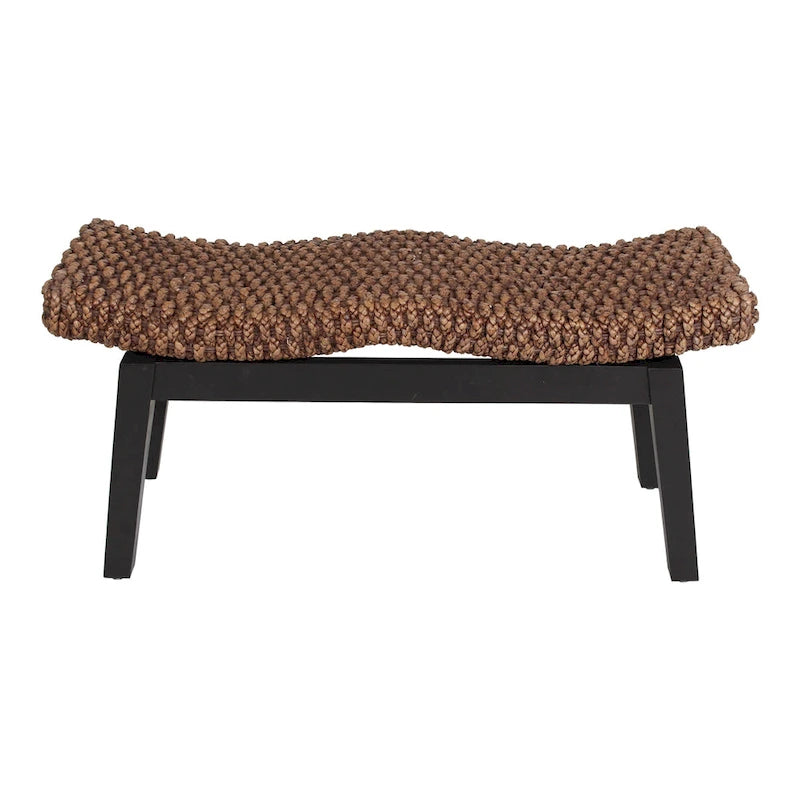 Handwoven Natural Wicker and Teak Wood Bench