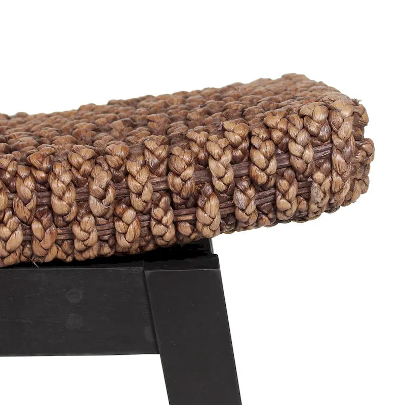 Handwoven Natural Wicker and Teak Wood Bench