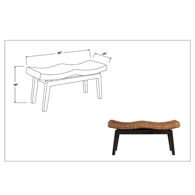 Handwoven Natural Wicker and Teak Wood Bench