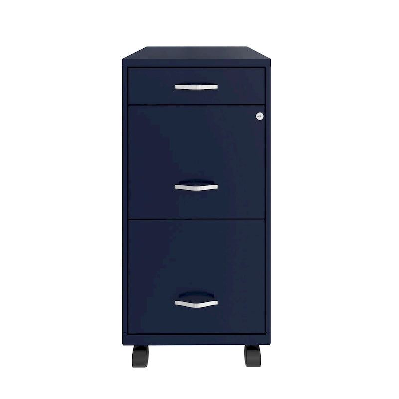 18 Deep 3 Drawer Mobile Metal File Cabinet, Navy