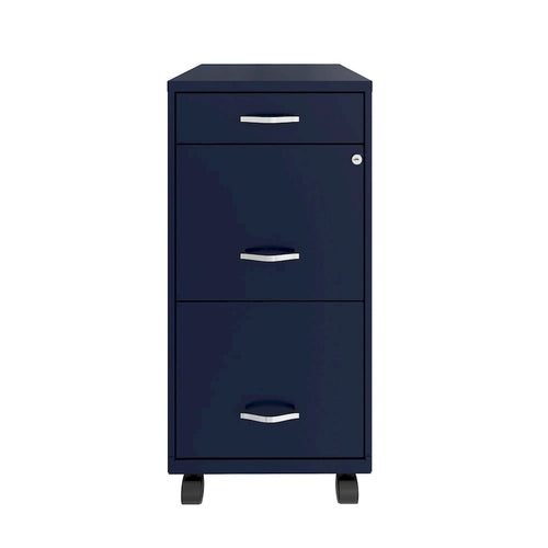 18 Deep 3 Drawer Mobile Metal File Cabinet, Navy