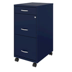 18 Deep 3 Drawer Mobile Metal File Cabinet, Navy