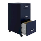 18 Deep 3 Drawer Mobile Metal File Cabinet, Navy