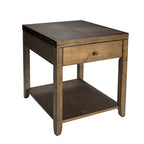 Cedar Veneer End Table with Drawer and Bottom Shelf - Nutmeg Finish, 22W x 24L x 24H in