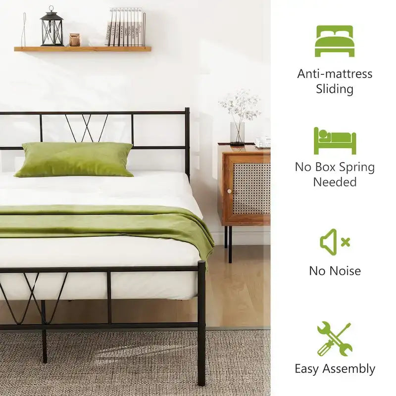 Twin Size Metal Platform Bed Frame with Headboard Footboard, Heavy Duty Steel Slat Support, Easy Assembly Mattress Foundation