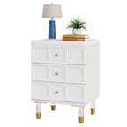 3-Drawer Nightstand in White and Gold Finish - 17.71"W x 15.74"D x 23.62"H