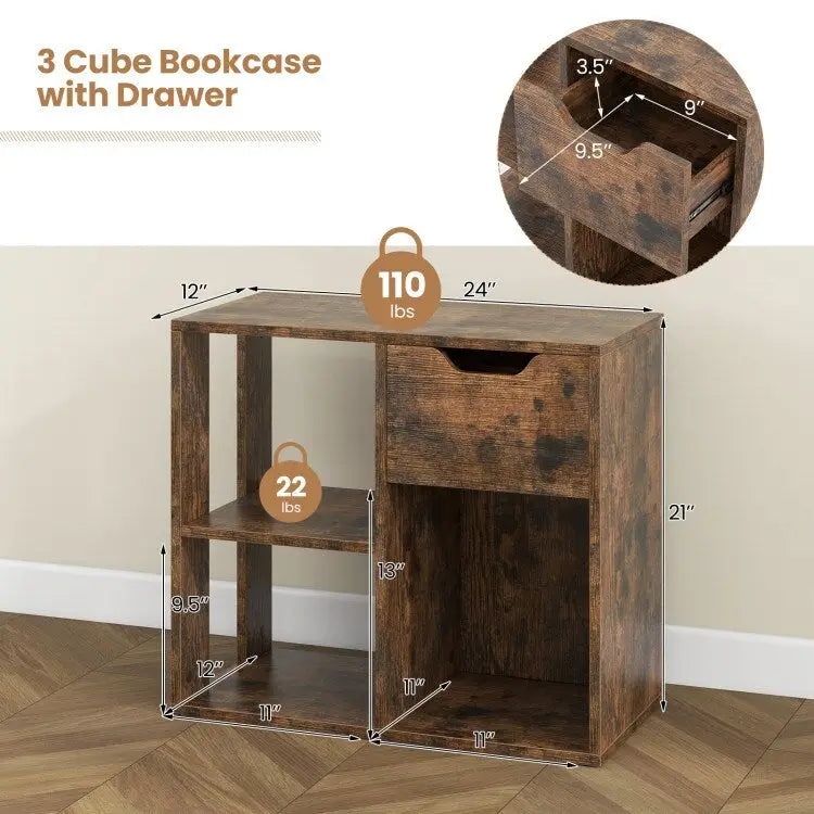 3-tier Side Table with Storage Shelf & Drawer Space - 23.5 x 12 x 20.5 (L x W x H)