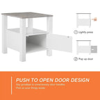 End Side Table with LED Light, White Nightstand with Storage(Set of 2)