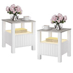 End Side Table with LED Light, White Nightstand with Storage(Set of 2)