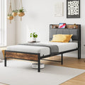 Twin Size Bed Frame, Storage Headboard with Charging Station, Solid and Stable, Black