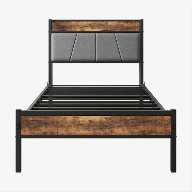 Twin Size Bed Frame, Storage Headboard with Charging Station, Solid and Stable, Black