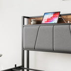 Twin Size Bed Frame, Storage Headboard with Charging Station, Solid and Stable, Black