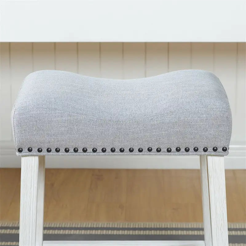 Set of 2 Upholstered Counter Height Backless Saddle Seat Stools