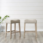 Set of 2 Upholstered Counter Height Backless Saddle Seat Stools