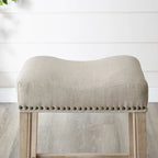 Set of 2 Upholstered Counter Height Backless Saddle Seat Stools