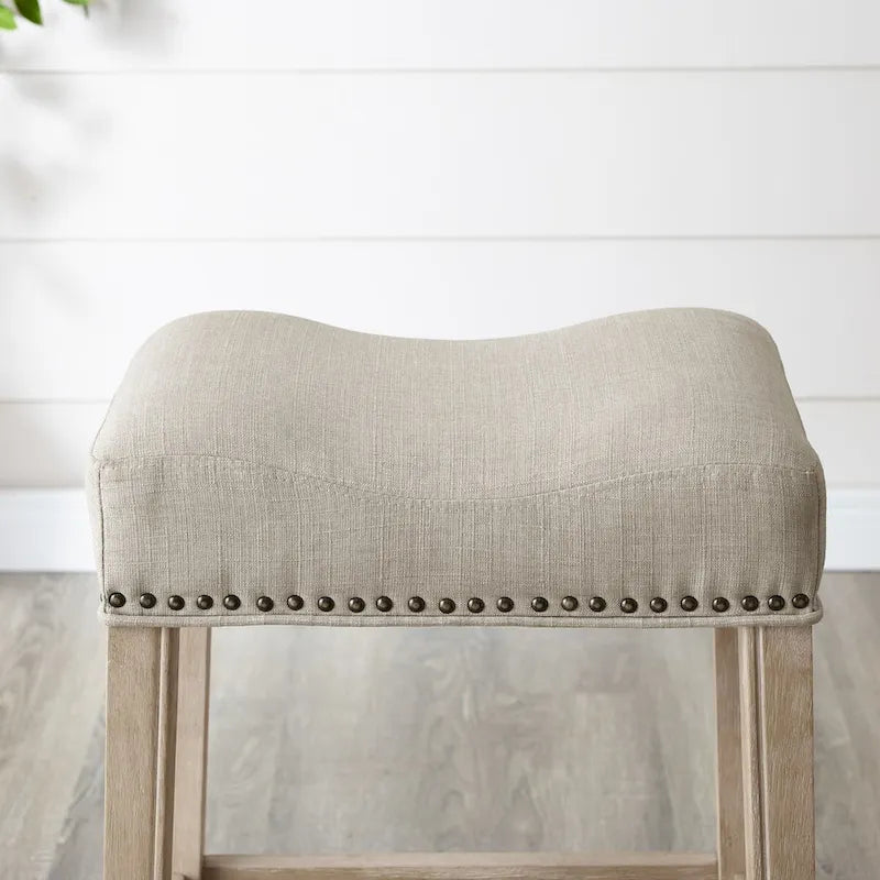 Set of 2 Upholstered Counter Height Backless Saddle Seat Stools