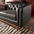 Black Leather Button Tufted Loveseat - Sofa