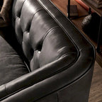 Black Leather Button Tufted Loveseat - Sofa