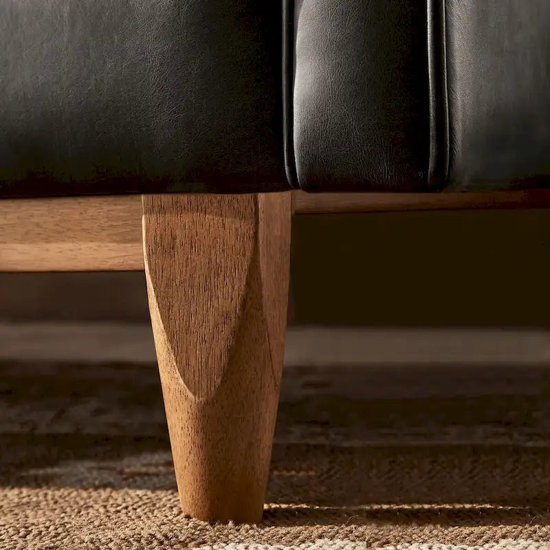 Black Leather Button Tufted Loveseat - Sofa