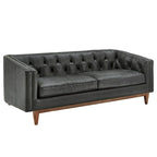 Black Leather Button Tufted Loveseat - Sofa