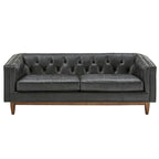 Black Leather Button Tufted Loveseat - Sofa