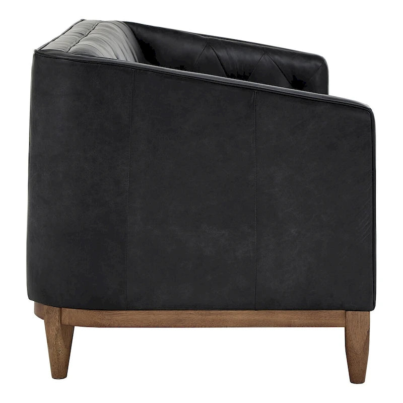 Black Leather Button Tufted Loveseat - Sofa