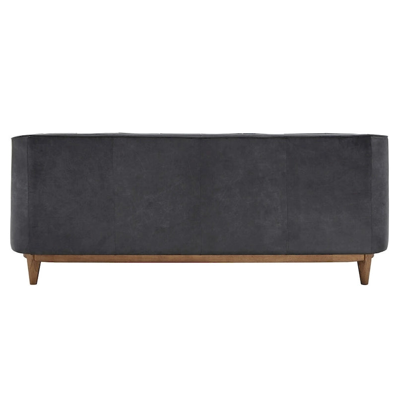 Black Leather Button Tufted Loveseat - Sofa