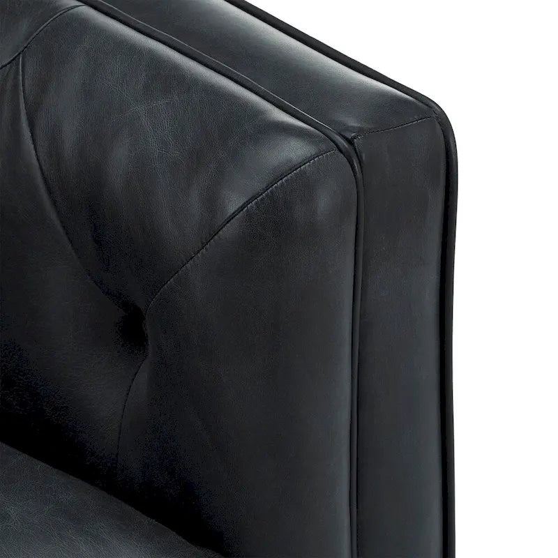 Black Leather Button Tufted Loveseat - Sofa