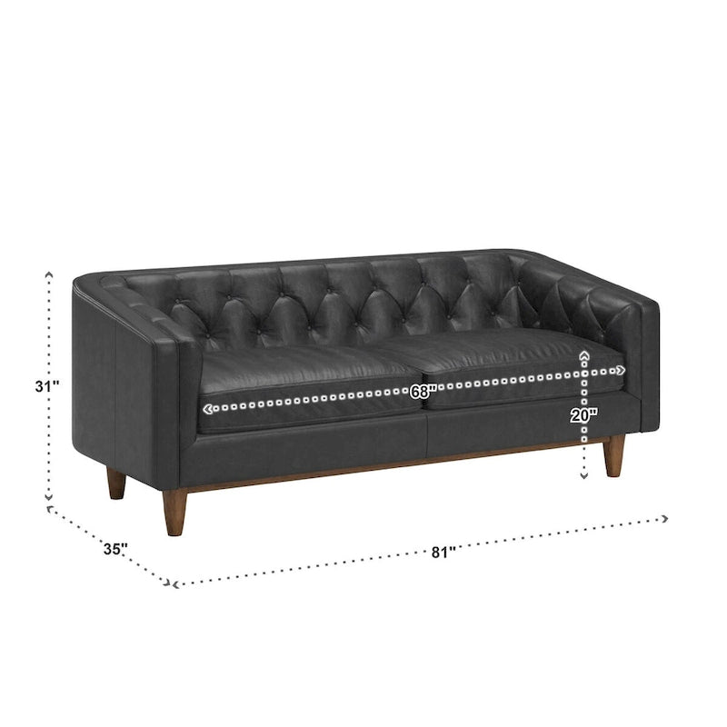 Black Leather Button Tufted Loveseat - Sofa