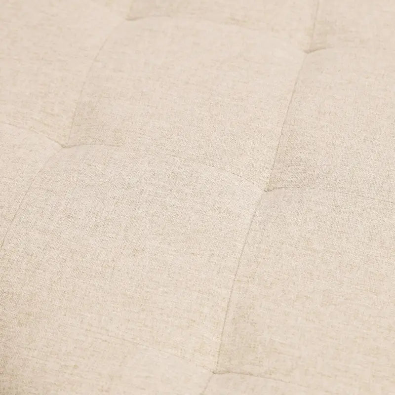 Tufted Round Cotton Linen Ottoman with Iron Frame