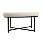 Tufted Round Cotton Linen Ottoman with Iron Frame