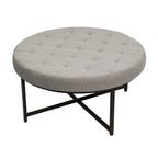 Tufted Round Cotton Linen Ottoman with Iron Frame