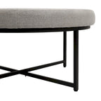 Tufted Round Cotton Linen Ottoman with Iron Frame