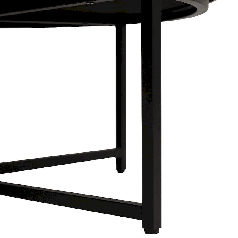 Tufted Round Cotton Linen Ottoman with Iron Frame